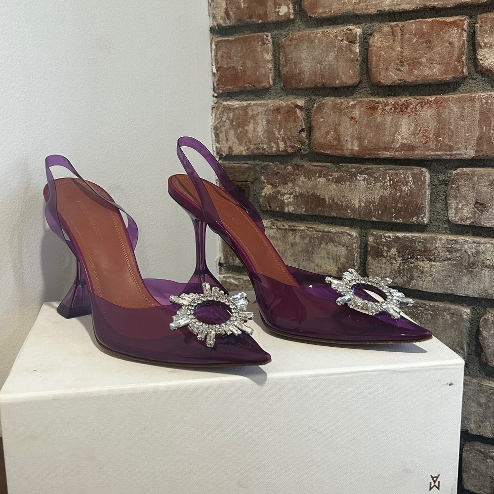 Amina Muaddi Begum Glass Slingback Lilac size 41